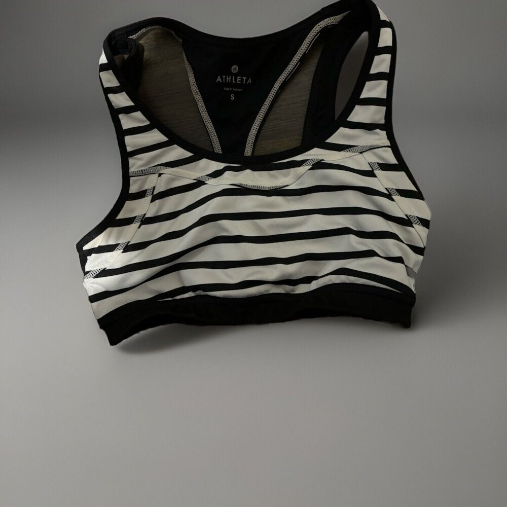 Athleta Black/White Stripe Triple Dare Yoga Sports Bra Small